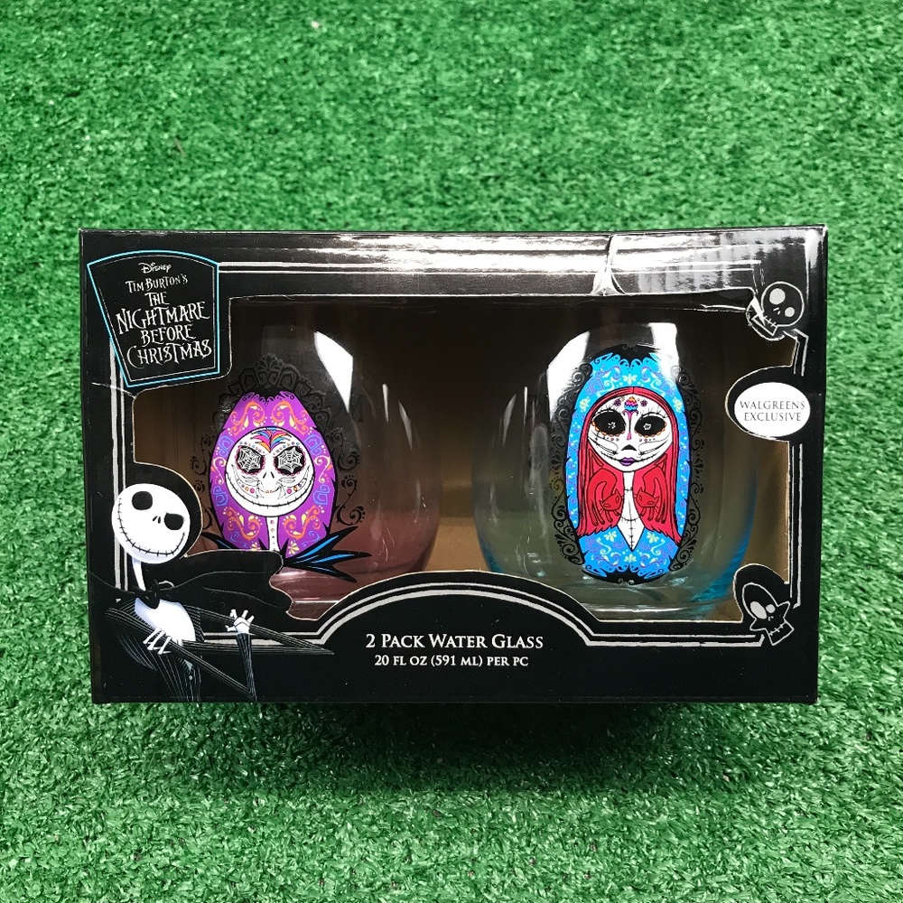 Jack & Sally Sugar Skull 20oz Glass Cup